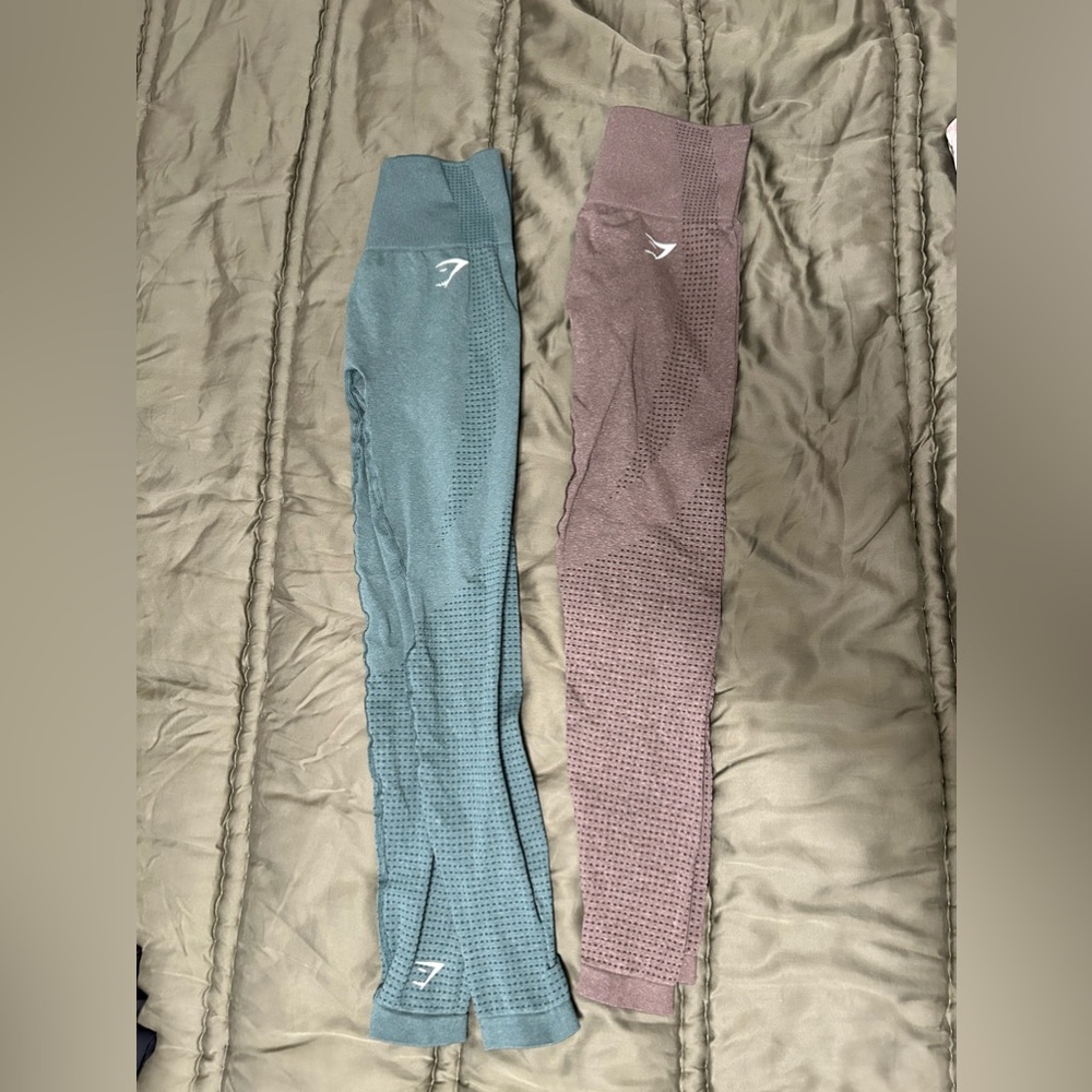 XS green and brown leggings.  Good condition